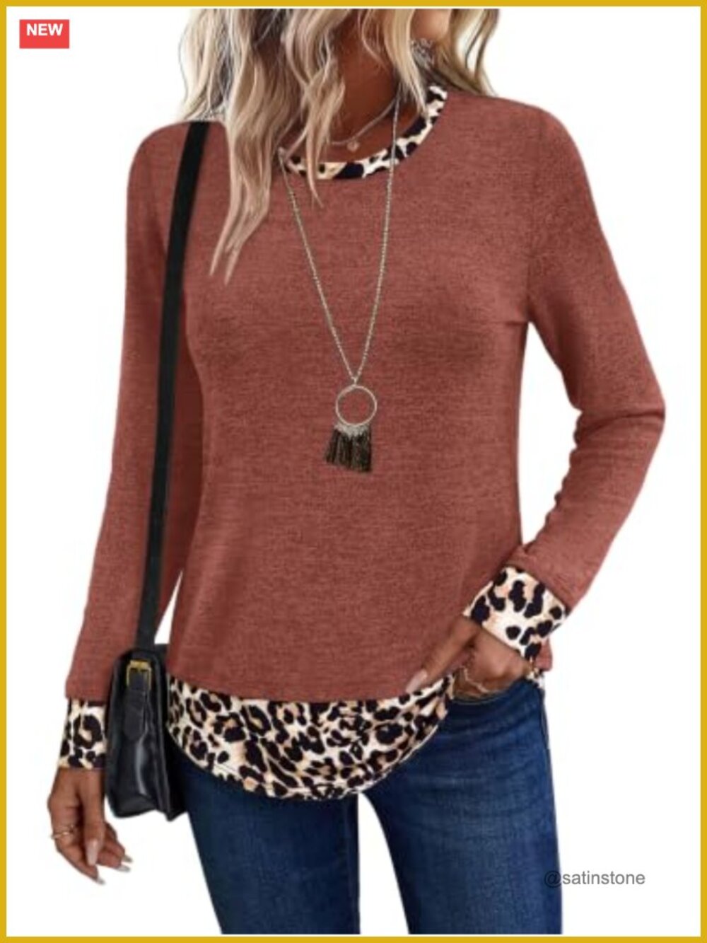 Womens Long Sleeve Lightweight Tunic Top Loose Fit Crewneck
